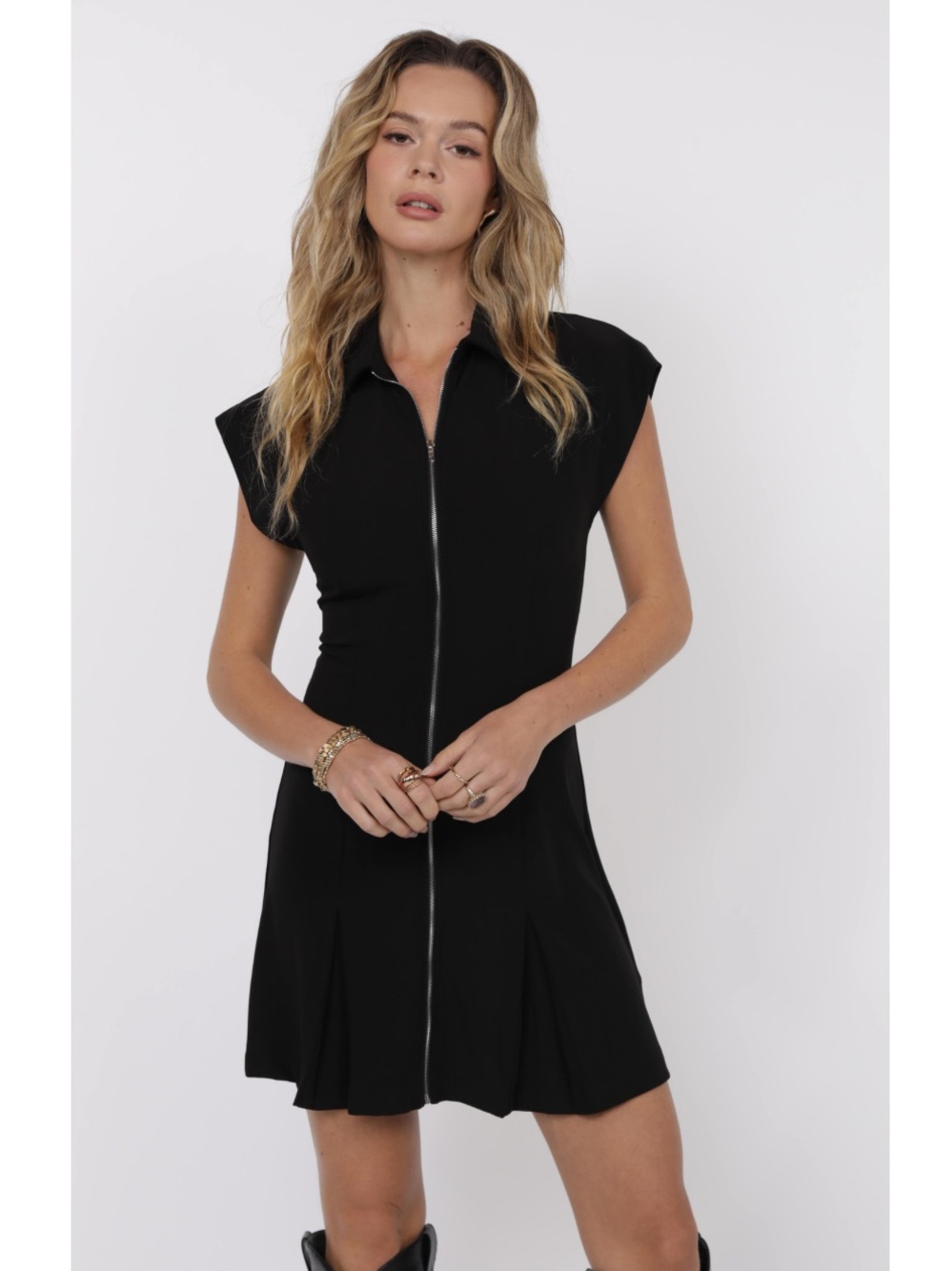Sage The Label Most Wanted Black Zip-Front Cap Sleeve Dress S